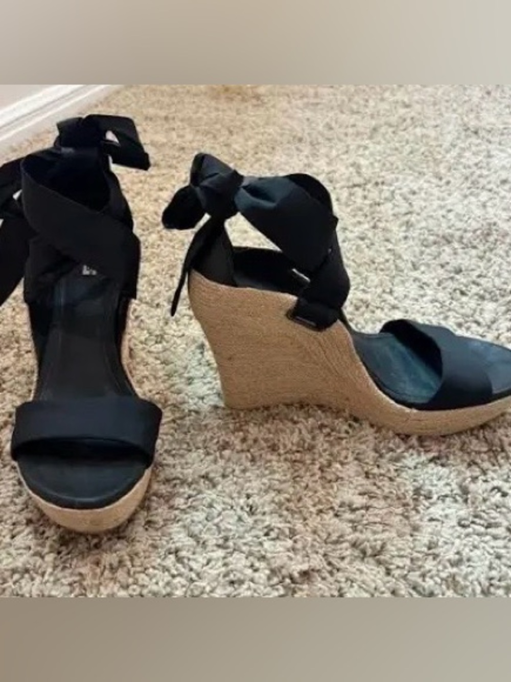 Ugg Black Ankle-Tie Espadrille Wedge Sandals